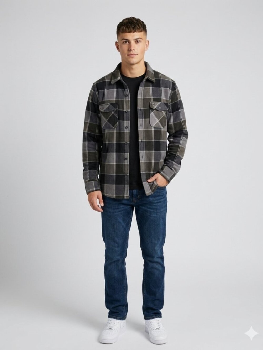 Sun Diego Surfer Midweight Fleece Shacket Multicolor Plaid Grey/Black Men's M